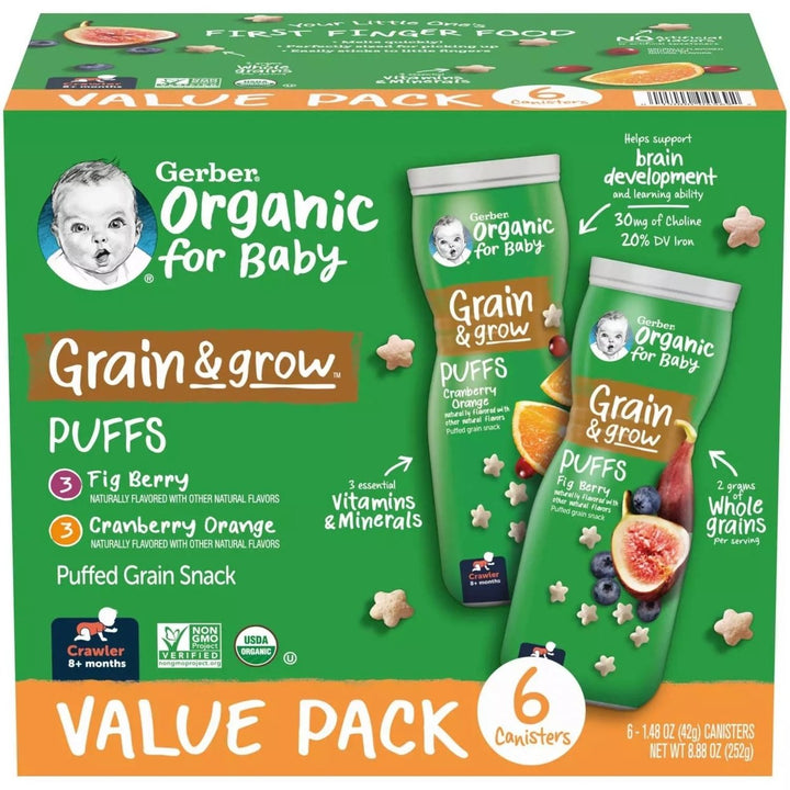 Gerber Organic Puffs Variety Pack, 1.48 Ounce (Pack of 6) Image 1