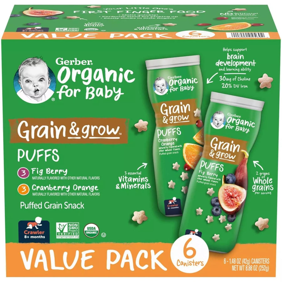 Gerber Organic Puffs Variety Pack 1.48 Ounce (Pack of 6) Image 1