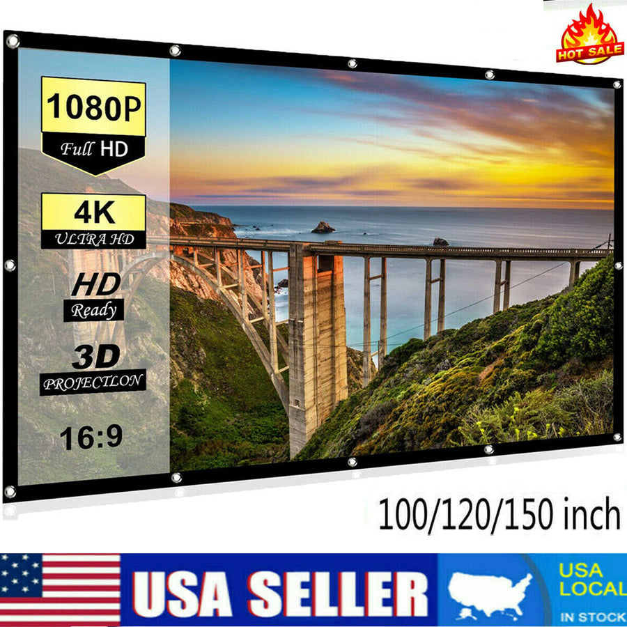150" Thick HD Projector Screen 16:9 Home 4K Movie Theater Opaque Foldable Image 1