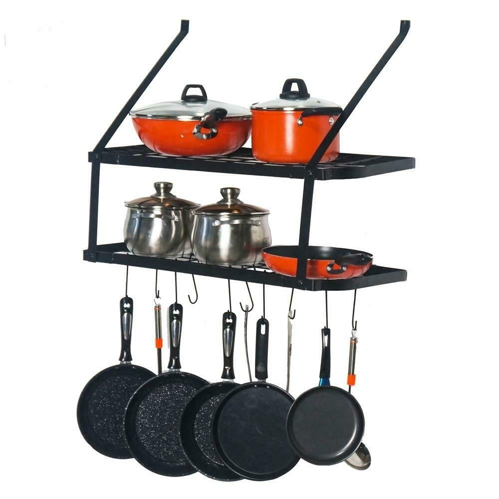 2 Tier Pots Pan Cookware Rack Kitchen Wall Mount Storage Hanging Rack Organizer Image 1