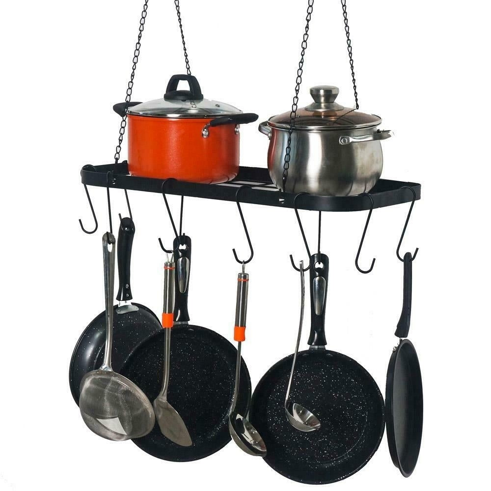 Hanging Iron Rack Storage Kitchen Organizer Pot Pan Ceiling Holder Shelf Hooks Image 1