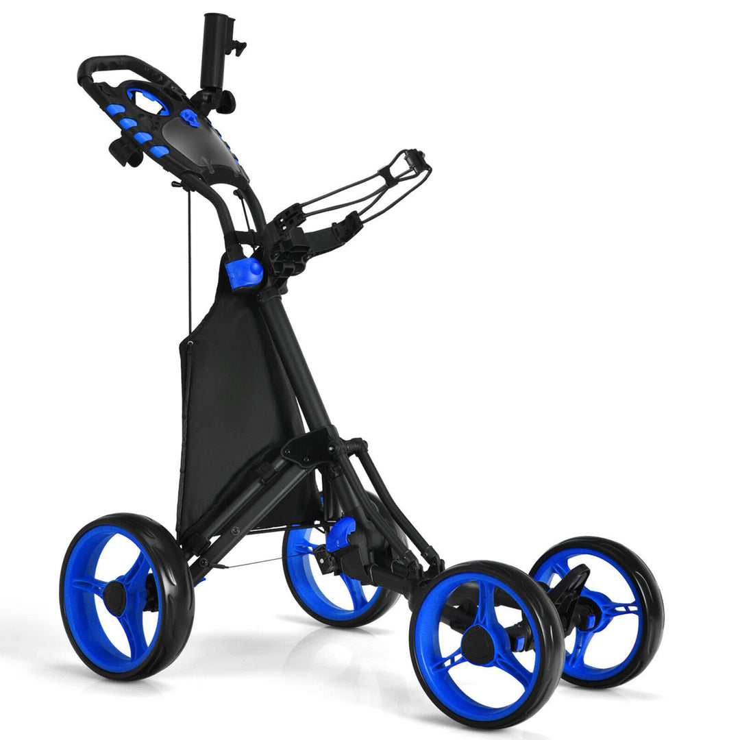 4 Wheels Foldable Golf Push Pull Cart Trolley w/ Brake Waterproof Bag Image 1