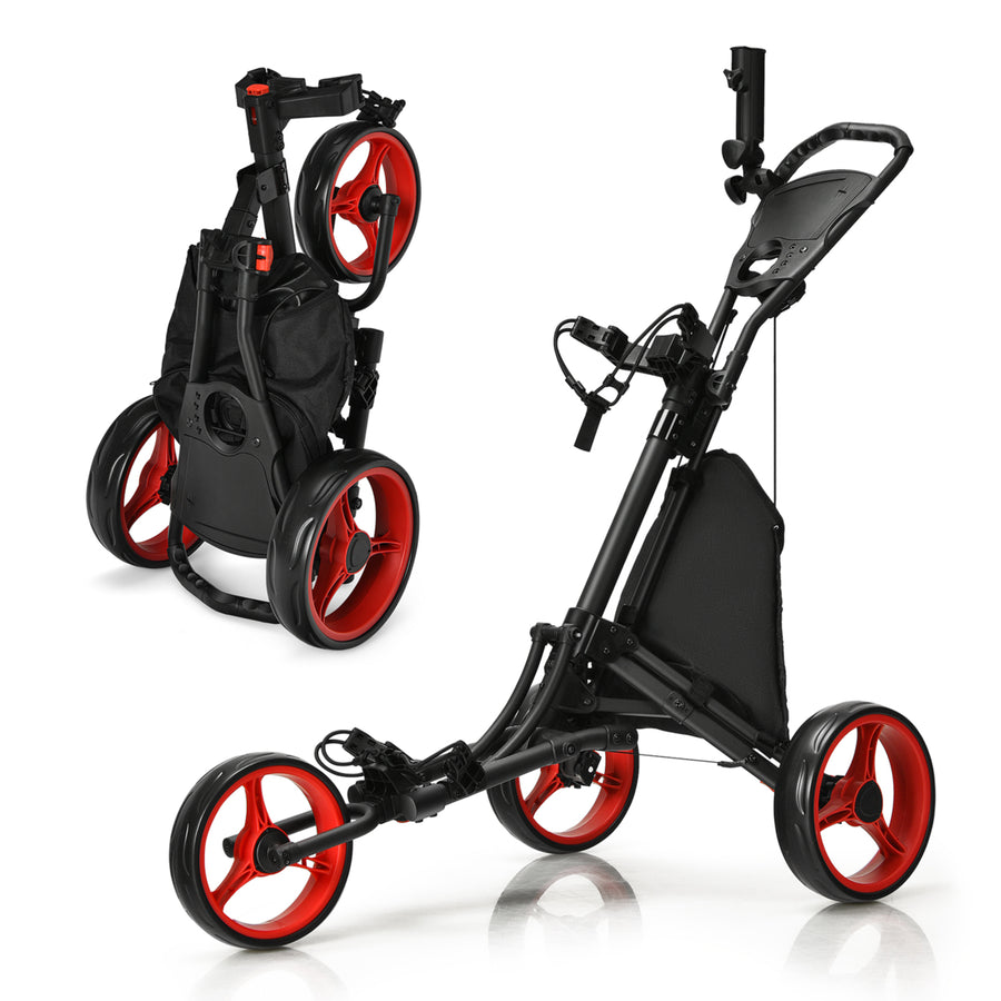 3-Wheel Foldable Golf Push Pull Cart Trolley w/ Adjustable Handle Image 1