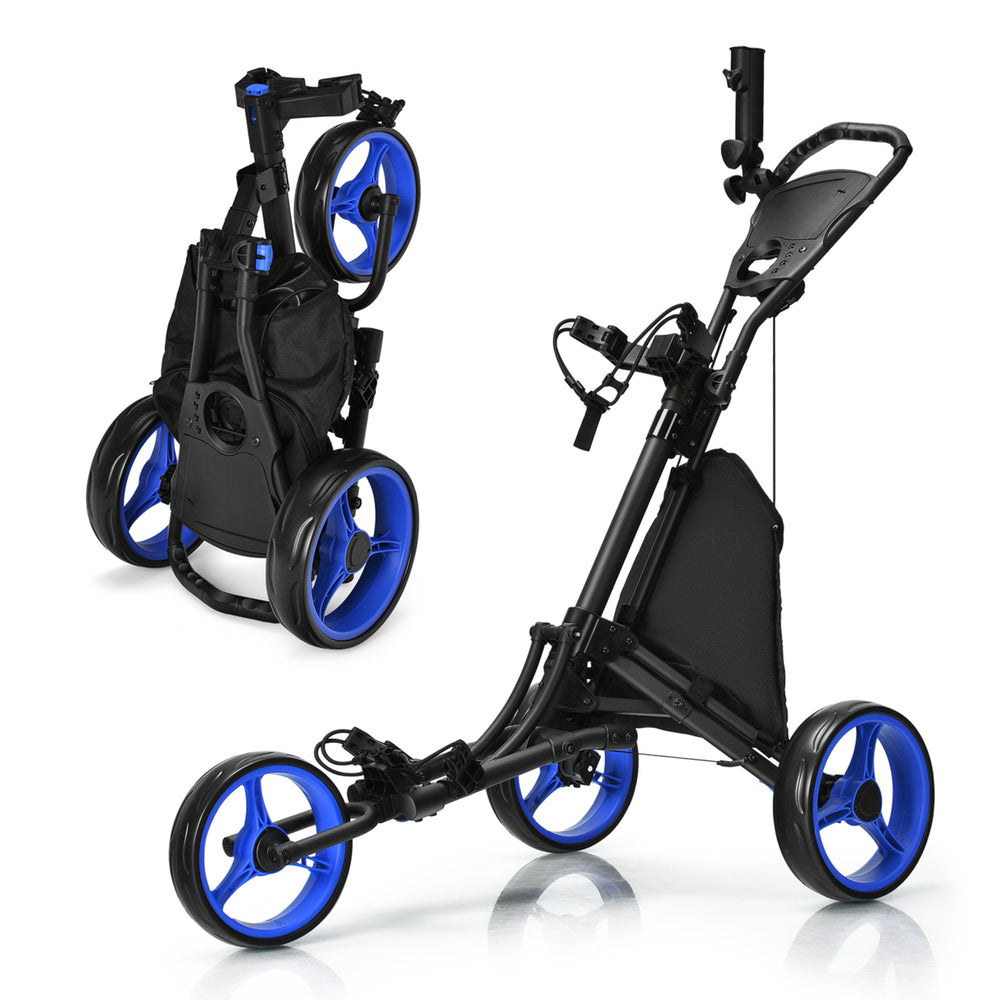 3-Wheel Foldable Golf Push Pull Cart Trolley w/ Adjustable Handle Image 2