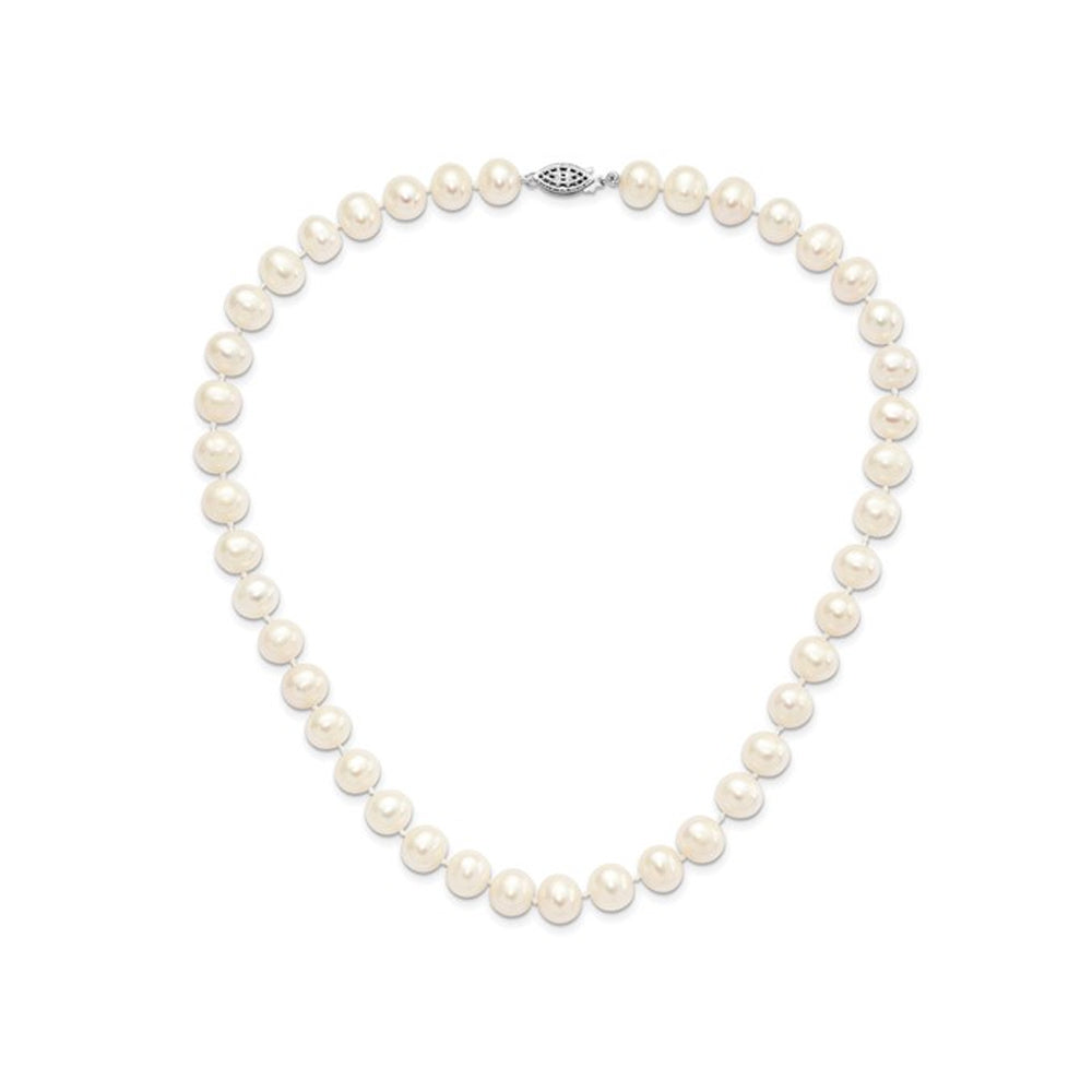 Sterling Silver 9-10mm White Freshwater Cultured Pearl Necklace (24 inches) Image 1