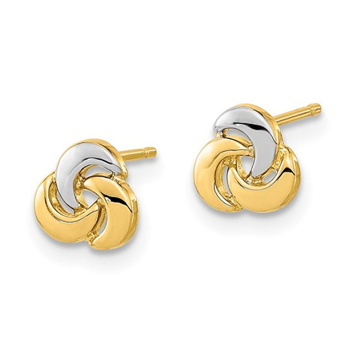 14K Yellow and White Gold Knot Post Earrings Image 3