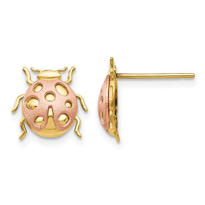 14K Yellow and PInk Gold Ladybug Charm Post Earrings Image 1