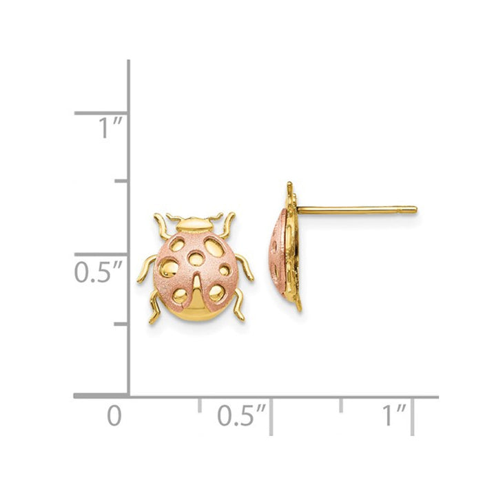 14K Yellow and PInk Gold Ladybug Charm Post Earrings Image 4