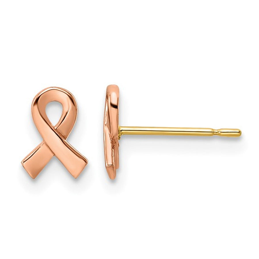 14K Rose Pink Gold Ribbon Awareness Post Earrings Image 1