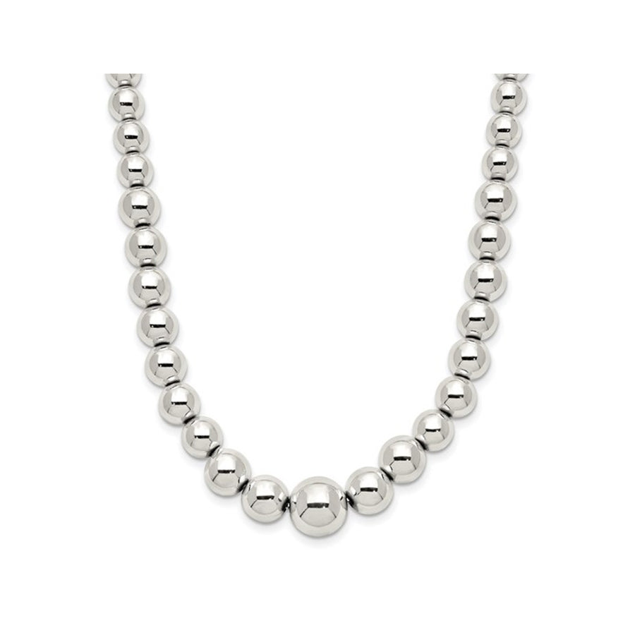 Sterling Silver Polished Beaded Necklace 18 Inches Image 1