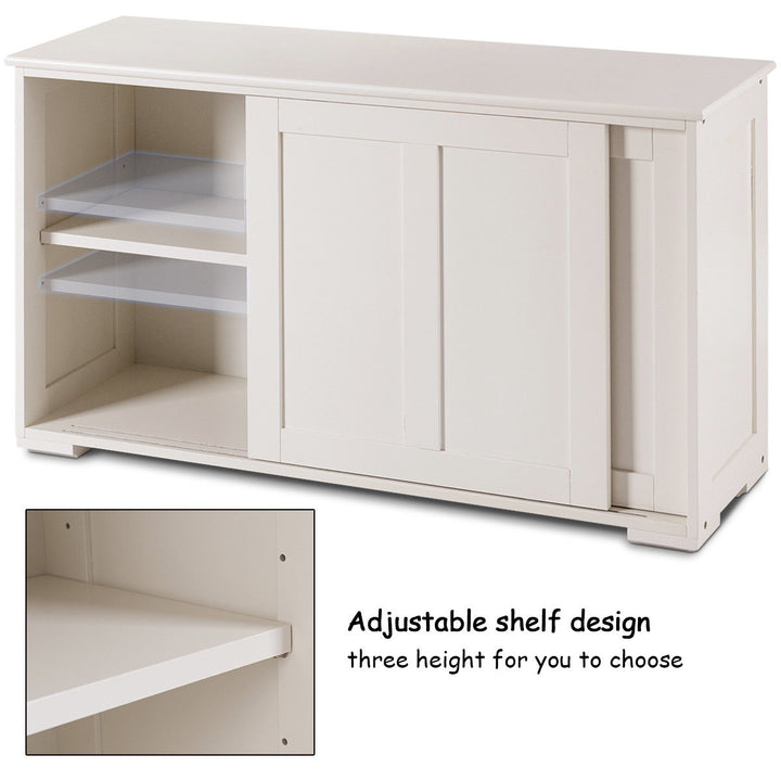 Kitchen Storage Cabinet Sideboard Buffet Cupboard Wood Sliding Door Pantry Antique White Image 8