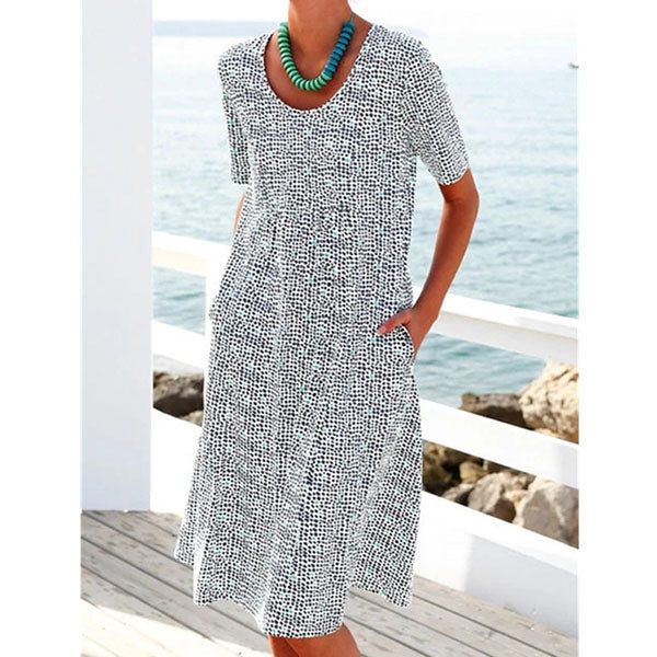 Summer Pockets Midi Dress Women Short Sleeve Dresses Image 1