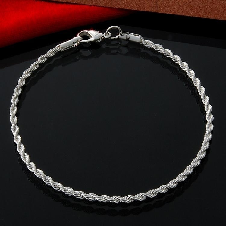 Rope Chain Bracelet Anklet Gold Silver Diamond Cut Link Womens Real 925 Sterling Silver Women Solid Italian 3mm Image 1