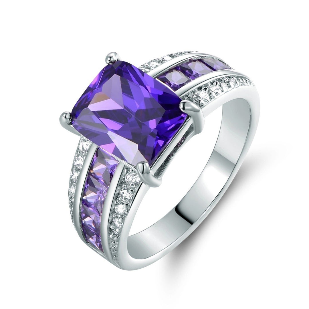 18K Gold-Plated Princess Cut Amethyst Ring Women Size Options Cubic Zirconia Image 1