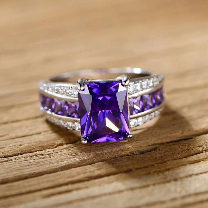 18K Gold-Plated Princess Cut Amethyst Ring Women Size Options Cubic Zirconia Image 2