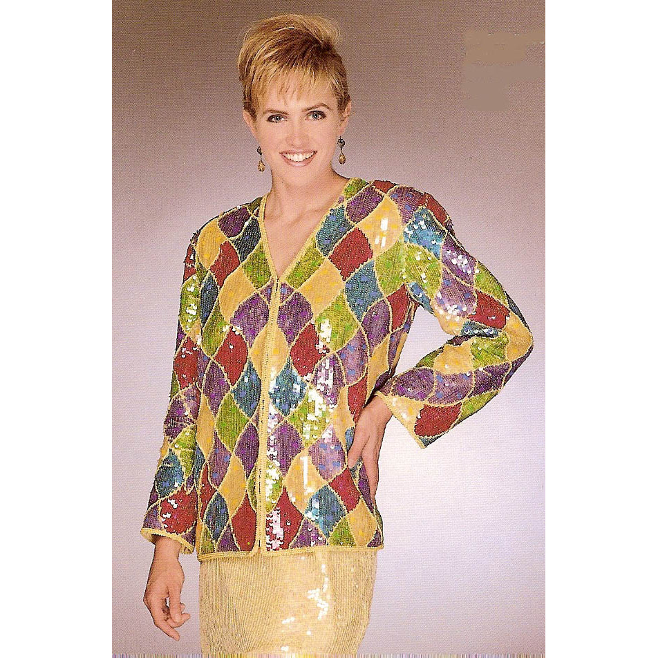 Sequin Evening Hand-beaded Blazer Rainbow Mosaic Squares Image 1