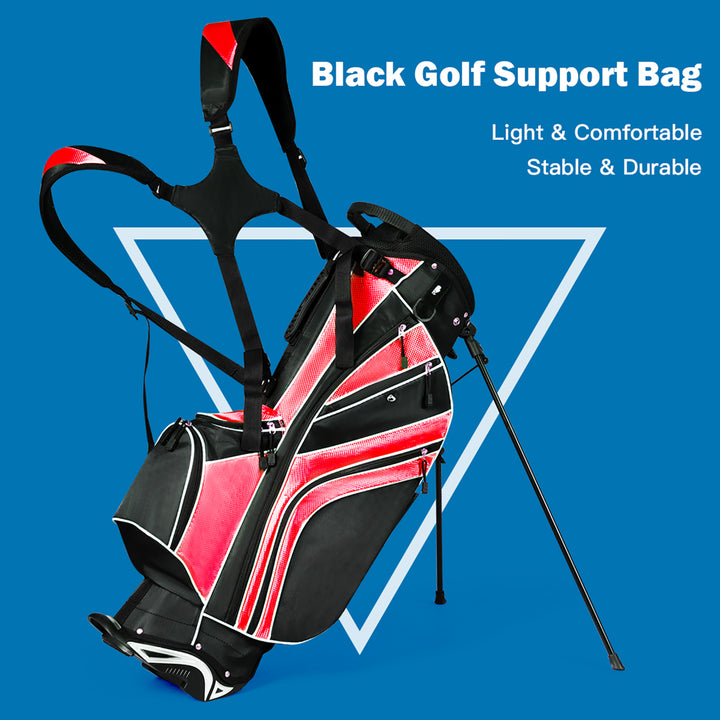 Golf Stand Cart Bag Club w/6 Way Divider Carry Organizer Pockets Storage Red Image 4