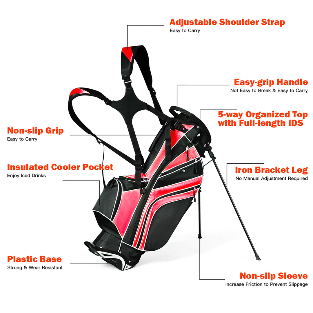 Golf Stand Cart Bag Club w/6 Way Divider Carry Organizer Pockets Storage Red Image 6