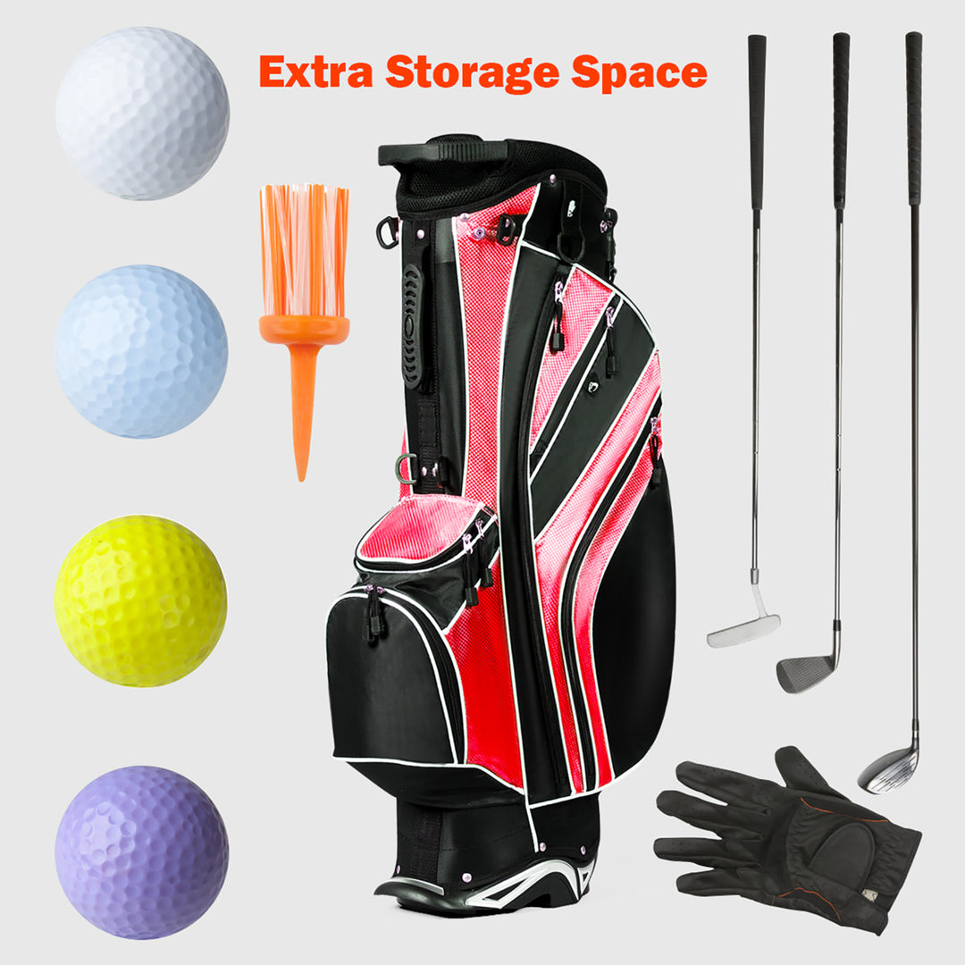 Golf Stand Cart Bag Club w/6 Way Divider Carry Organizer Pockets Storage Red Image 9