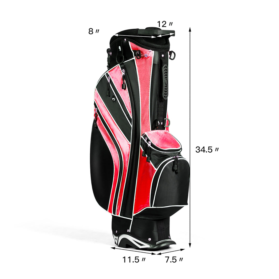 Golf Stand Cart Bag Club w/6 Way Divider Carry Organizer Pockets Storage Red Image 10