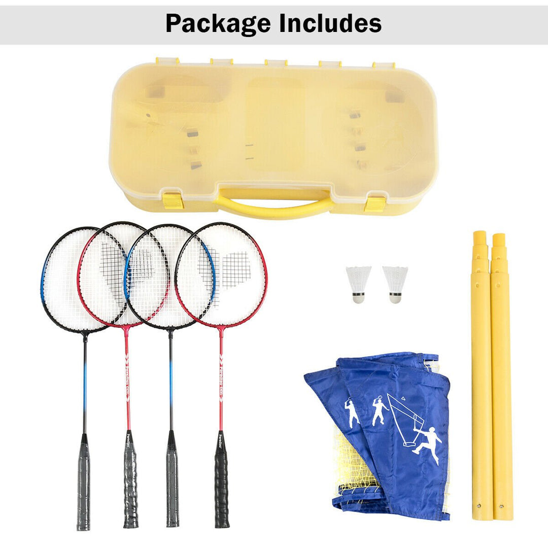 Portable Badminton Set Folding Tennis Badminton Volleyball Net w/ Stands Case Image 7
