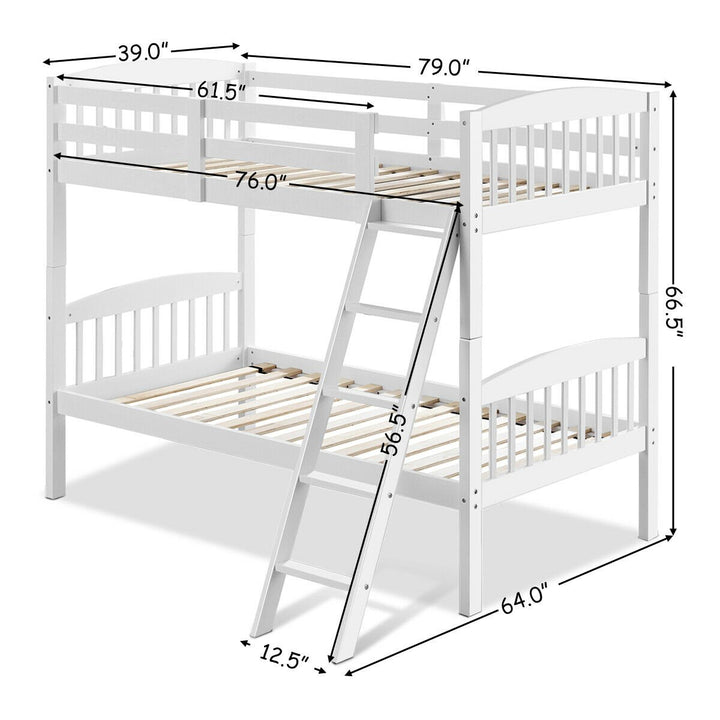 Wood Hardwood Twin Bunk Beds Convertible into 2 Individual Kid Bed Ladder White Image 2