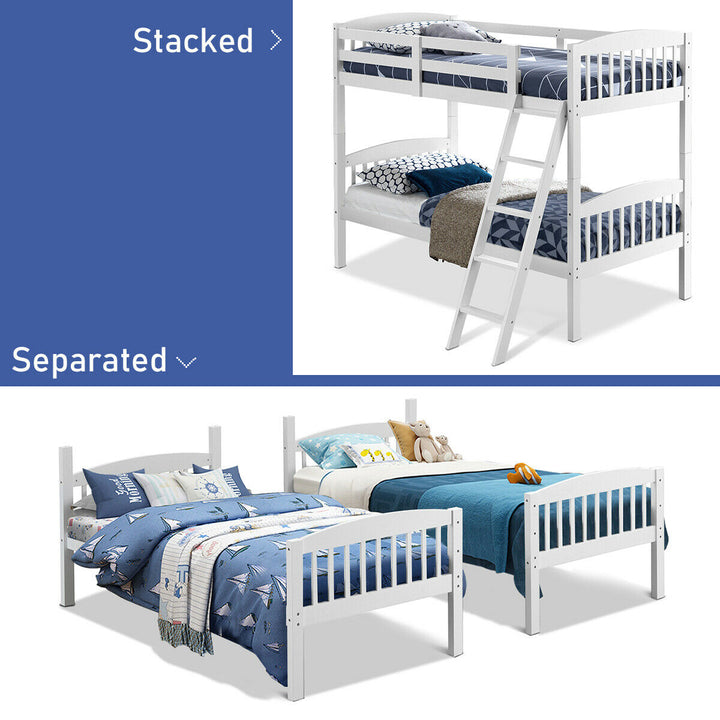 Wood Hardwood Twin Bunk Beds Convertible into 2 Individual Kid Bed Ladder White Image 4