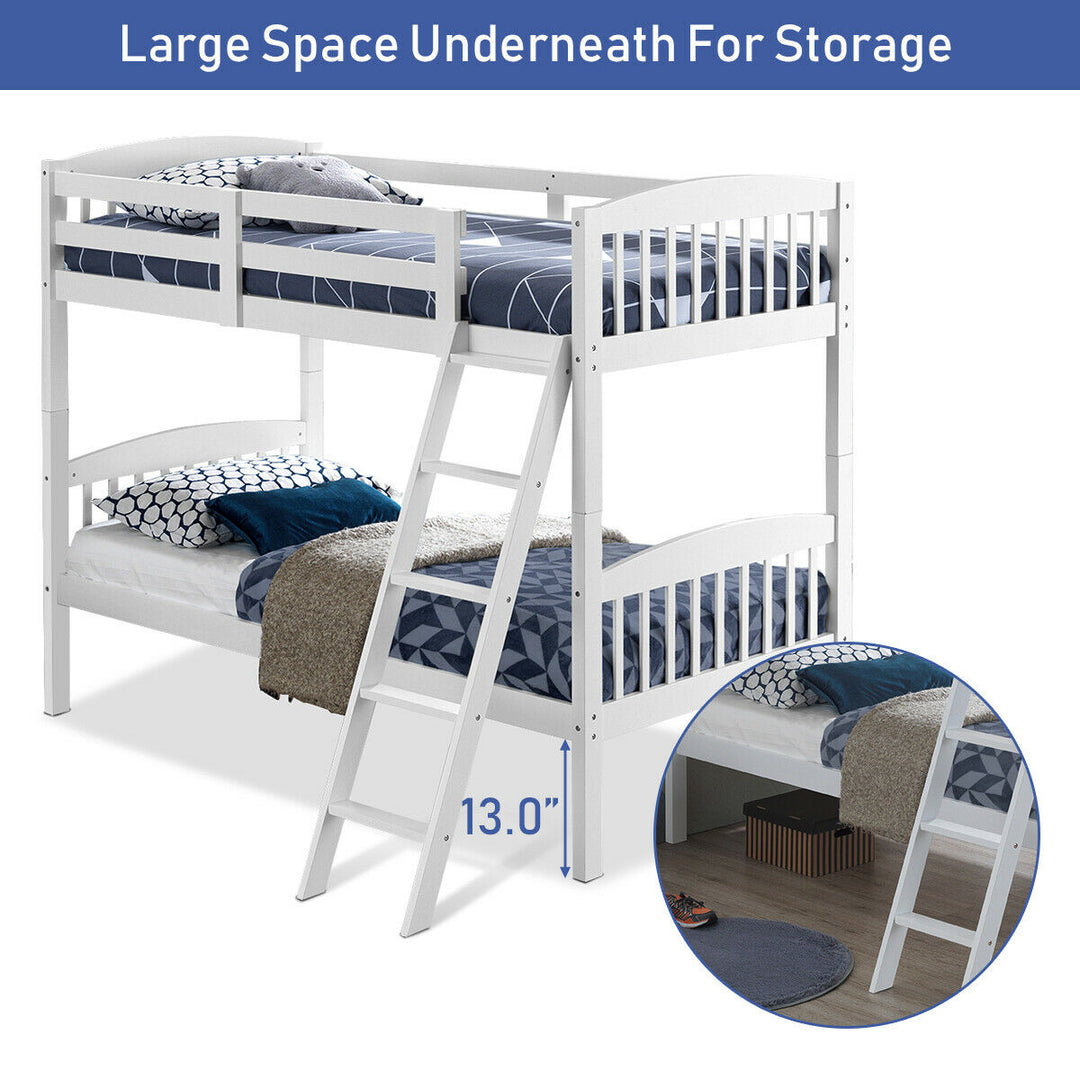 Wood Hardwood Twin Bunk Beds Convertible into 2 Individual Kid Bed Ladder White Image 6
