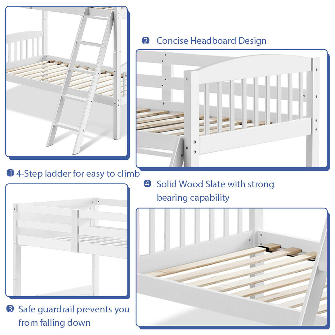 Wood Hardwood Twin Bunk Beds Convertible into 2 Individual Kid Bed Ladder White Image 8
