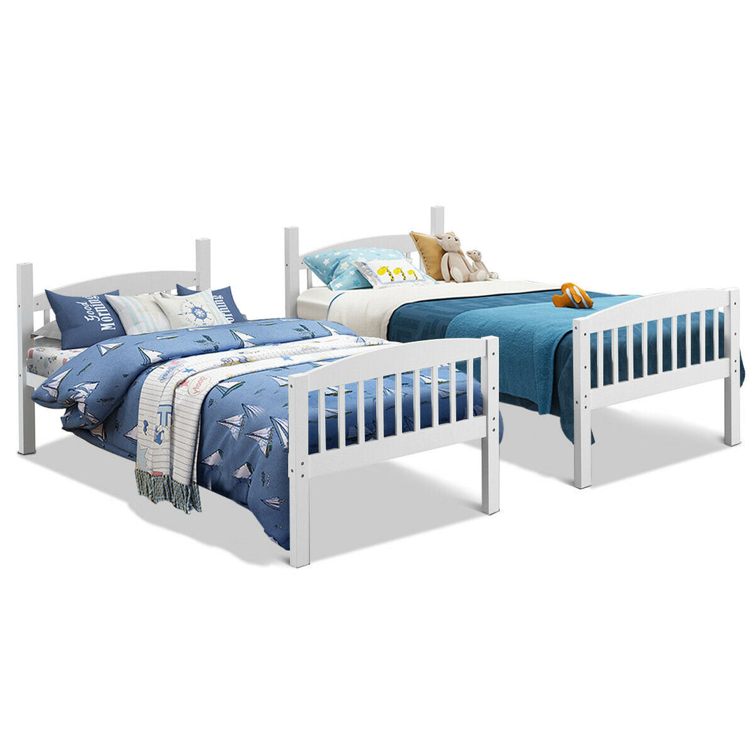 Wood Hardwood Twin Bunk Beds Convertible into 2 Individual Kid Bed Ladder White Image 9
