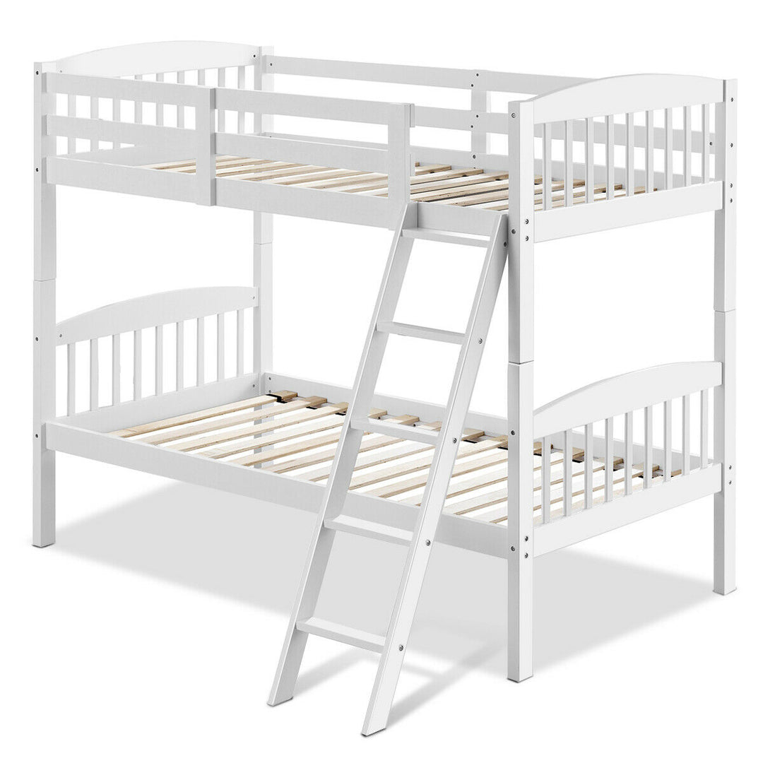 Wood Hardwood Twin Bunk Beds Convertible into 2 Individual Kid Bed Ladder White Image 10