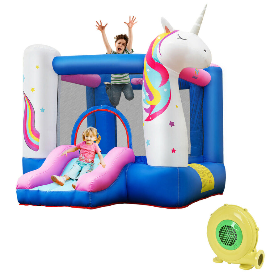 Slide Bouncer Inflatable Jumping Castle Basketball Game w/ 480W Blower Image 1