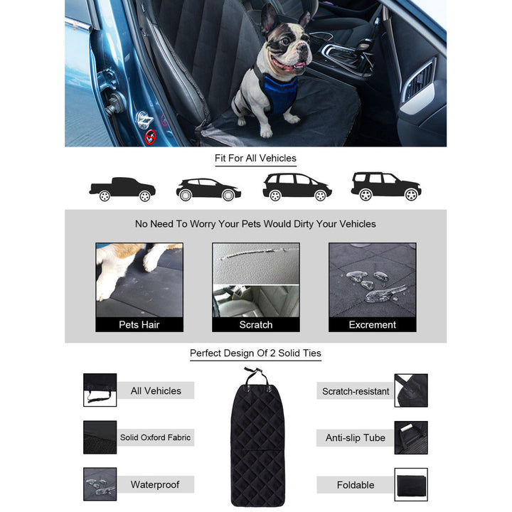 Black Waterproof Pet Front Seat Cover For Cars Nonslip Rubber Backing w/ Anchor Image 2