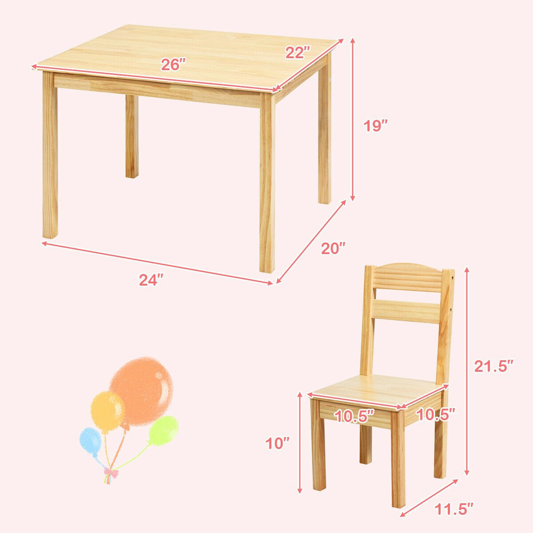 Kids 5 Piece Table Chair Set Pine Wood Children Play Room Furniture Natural Image 3