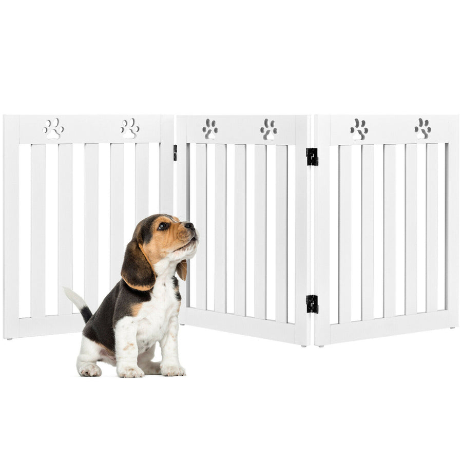 24 Folding Wooden Freestanding Dog Gate Pet Gate W/360 Flexible Hinge Image 1