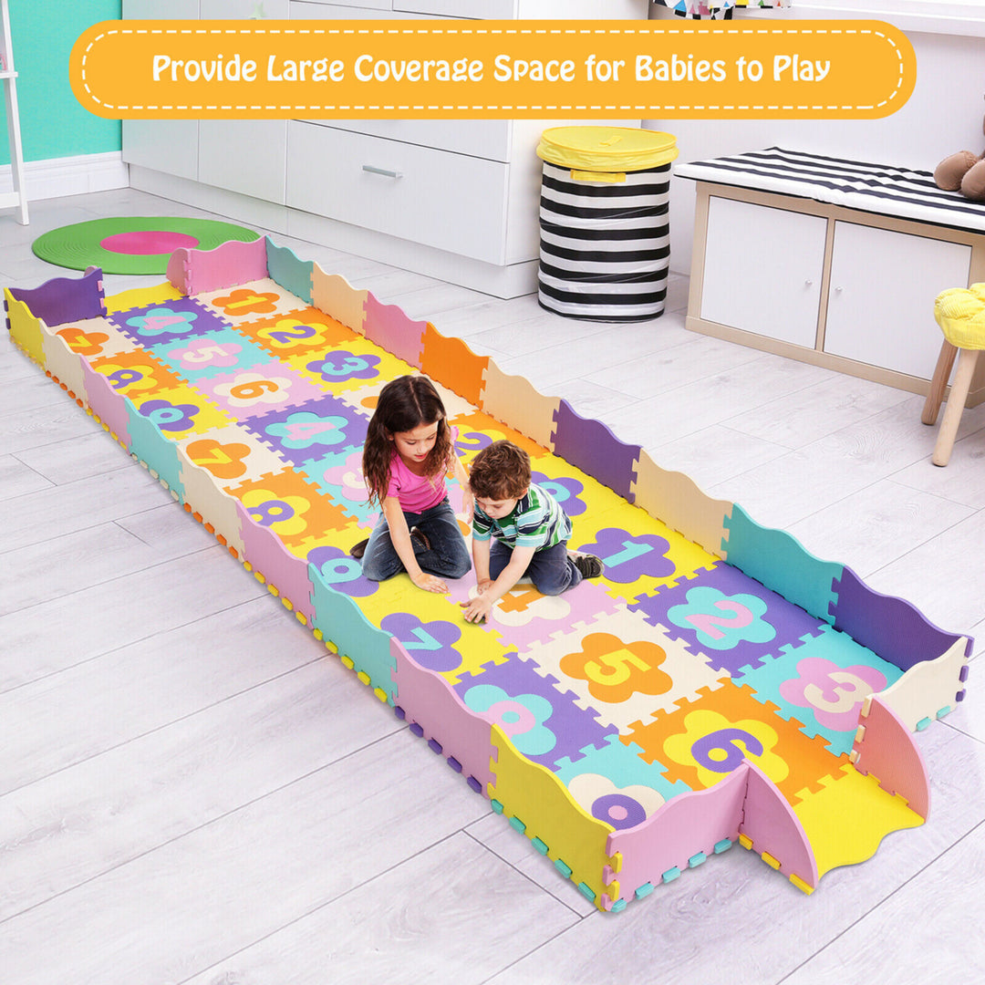 75 Pieces Baby Foam Interlocking Play Mat w/ Fence w/ Detachable Numbers Image 4