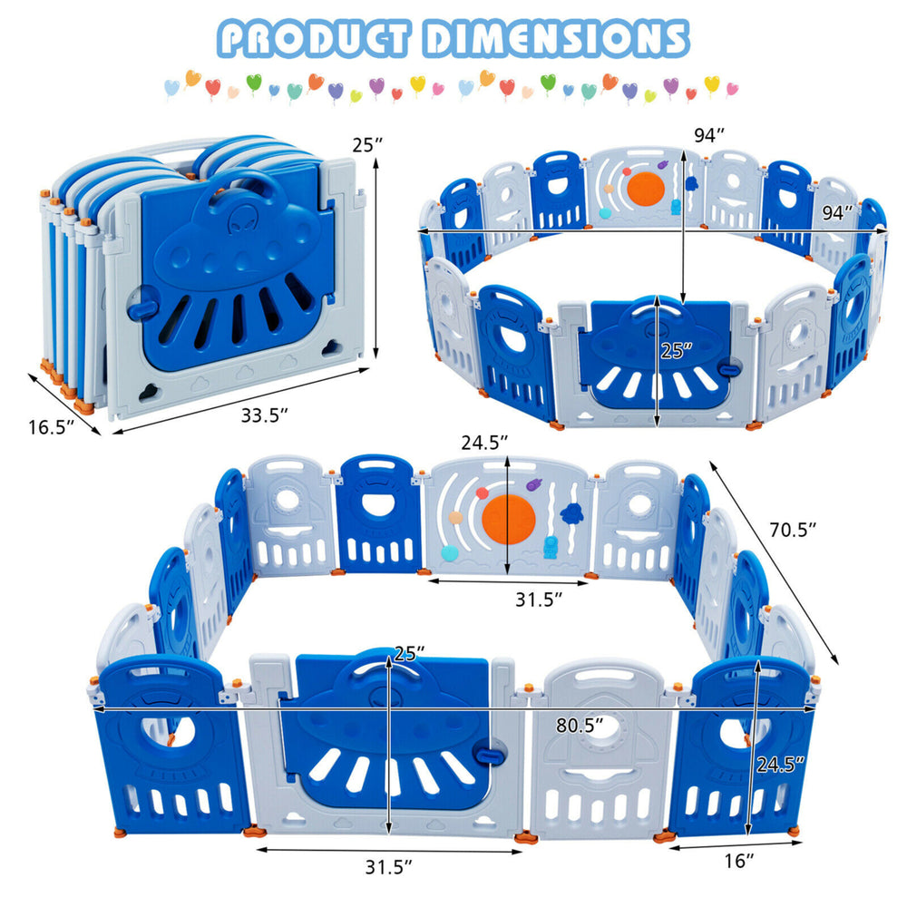 16-Panel Baby Playpen Toddler Kids Safety Play Center w/Lockable Gate Image 2