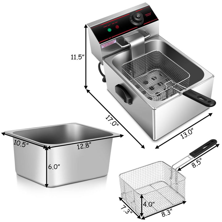 1700W Deep Fryer Electric Commercial Tabletop Restaurant Frying w/ Basket Scoop Image 2