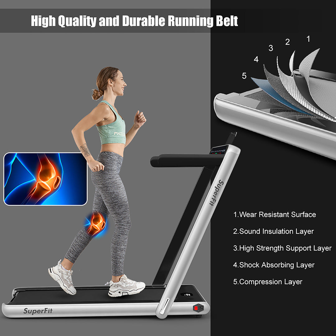 SuperFit 2.25HP 2 in 1 Dual Display Folding Treadmill Jogging Machine W/ Speaker Image 2