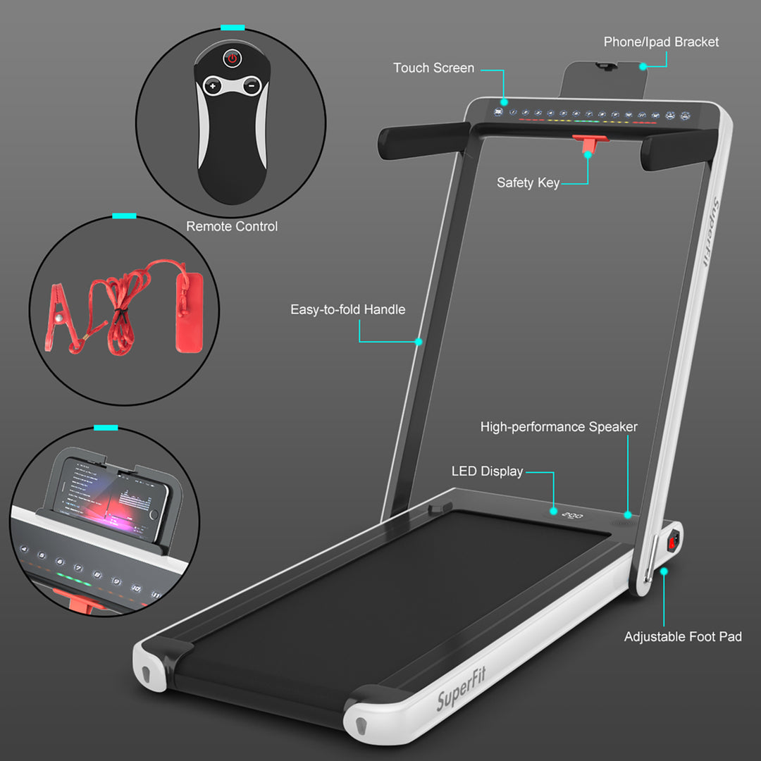 SuperFit 2.25HP 2 in 1 Dual Display Folding Treadmill Jogging Machine W/ Speaker Image 4