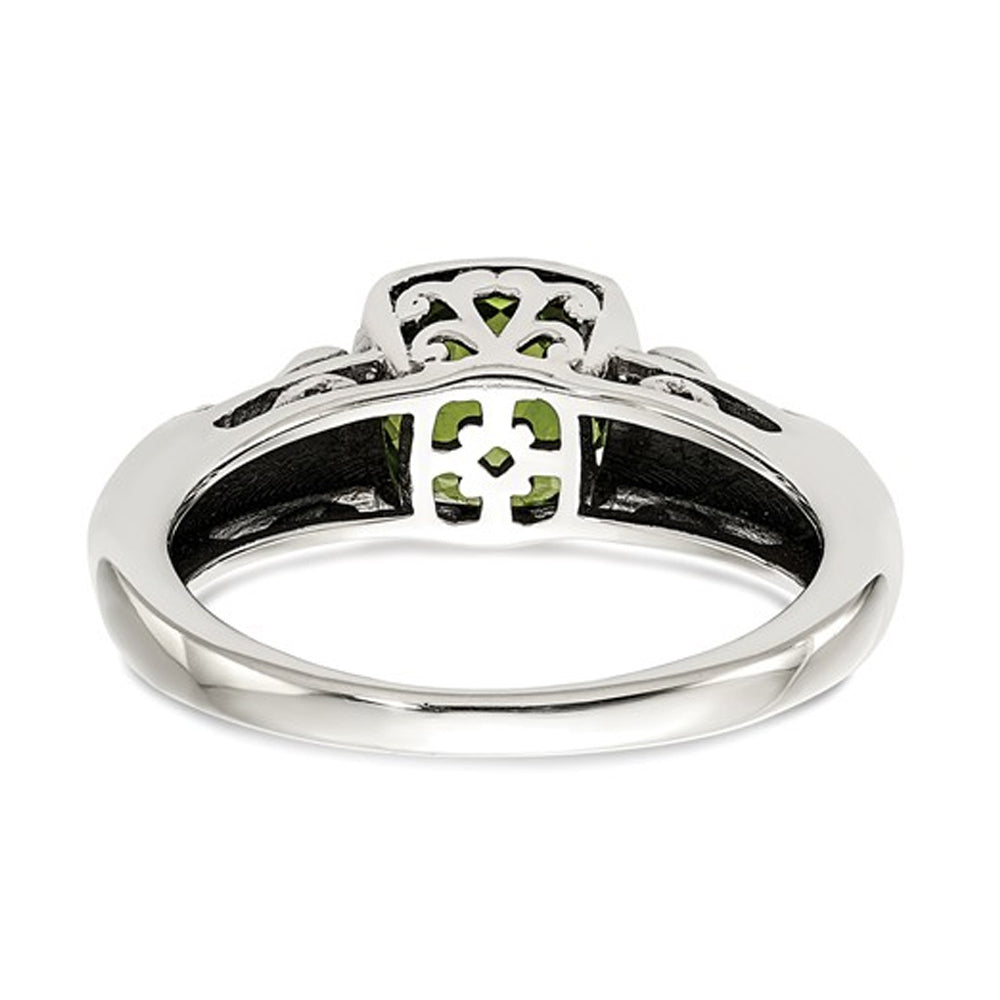 Natural Cushion Cut Peridot 1.50 Carat (ctw) Ring in Sterling Silver with 14K Gold Accent Image 4