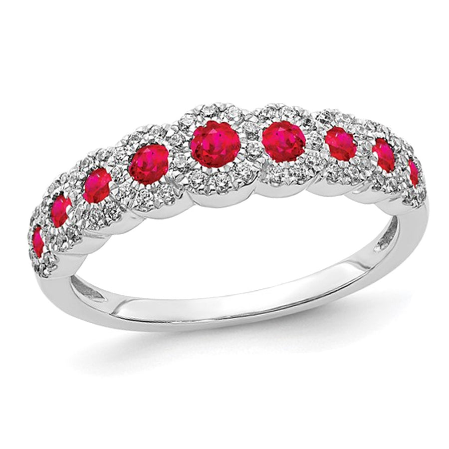 1/2 Carat (ctw) Ruby Ring in 14K White Gold with Diamonds Image 1