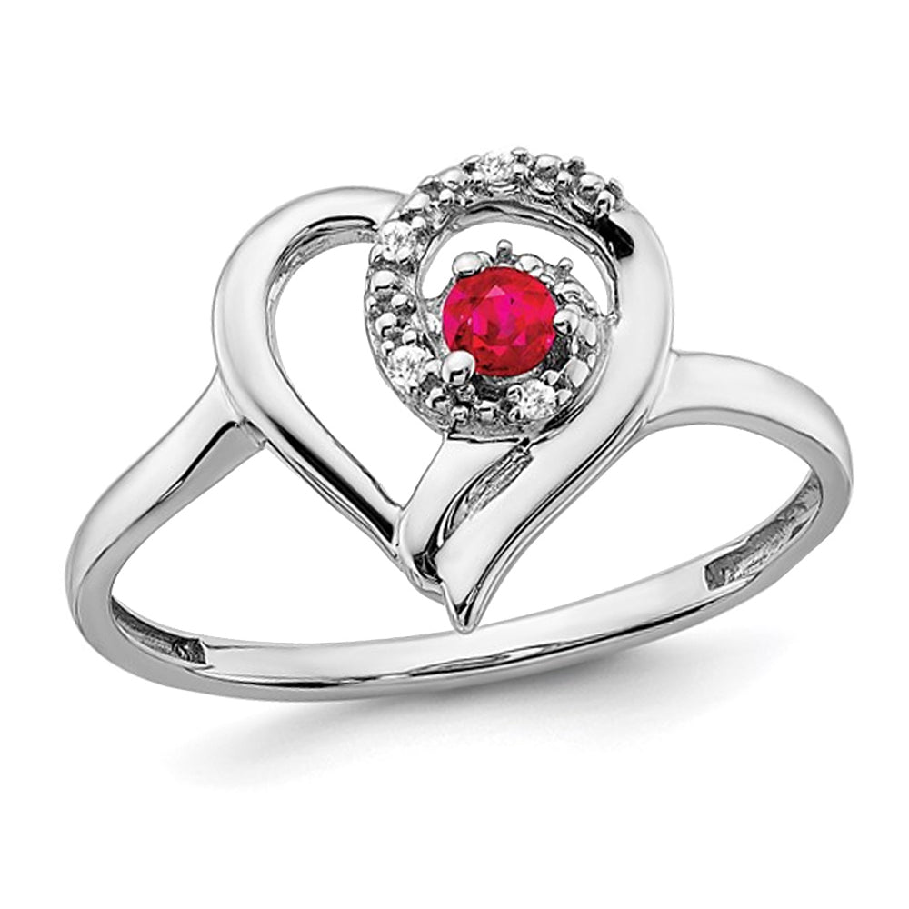 Ruby Heart Promise Ring in 14K White Gold with Accent Diamonds Image 1