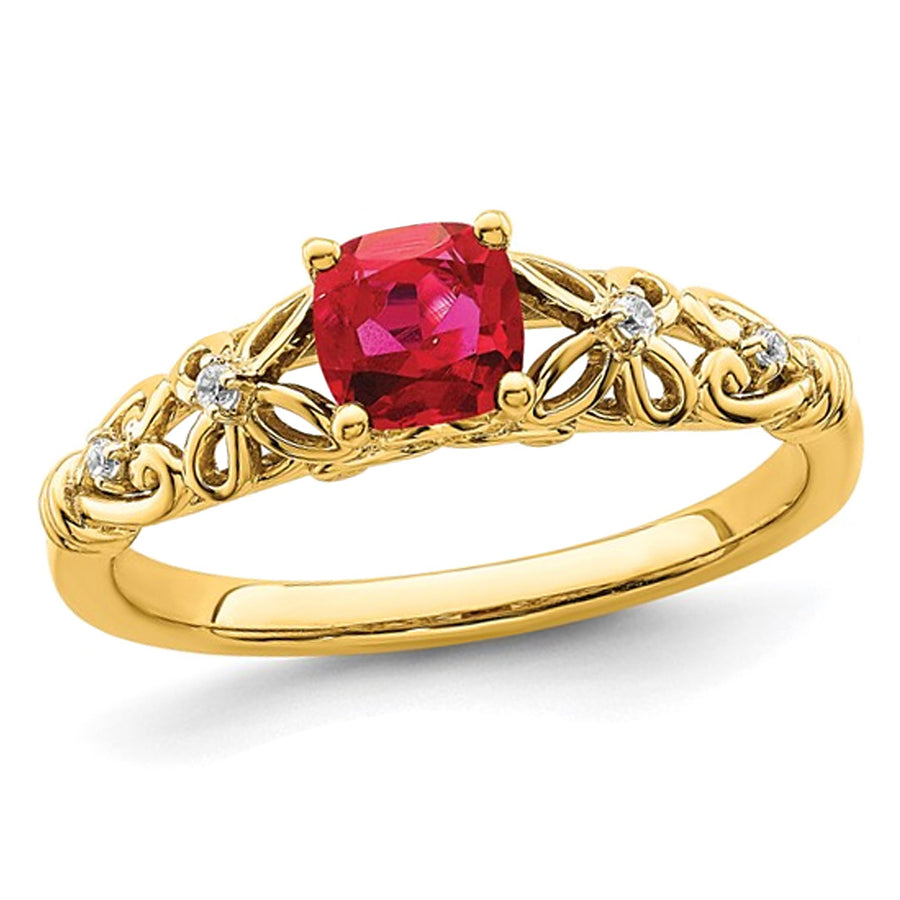 1/2 Carat (ctw) Cushion-Cut Ruby Ring in 14K Yellow Gold Image 1