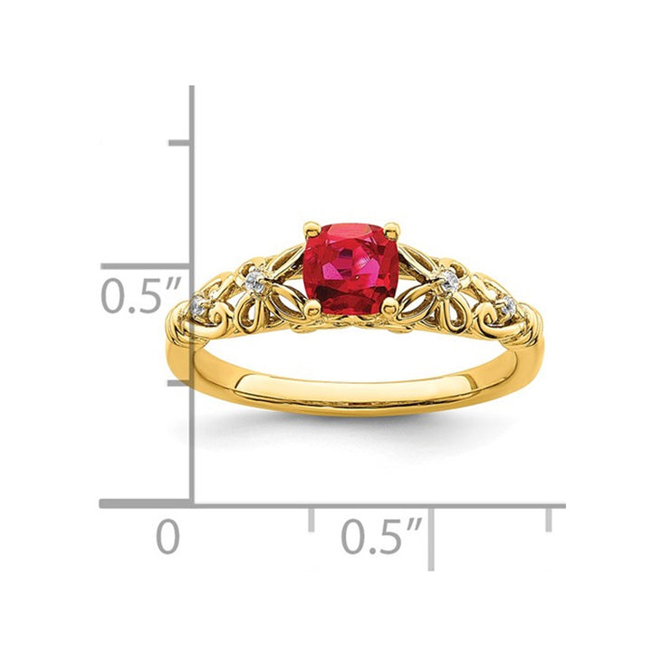 1/2 Carat (ctw) Cushion-Cut Ruby Ring in 14K Yellow Gold Image 2