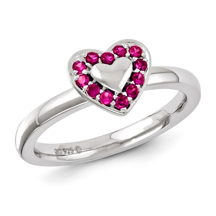 1/5 Carat (ctw) Lab-Created Ruby Heart Promise Ring in Sterling Silver Image 1
