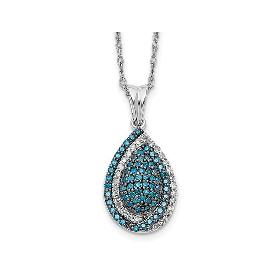 1/2 Carat (ctw) Blue and White Diamond Drop Pendant Necklace in 14K White Gold with Chain Image 1