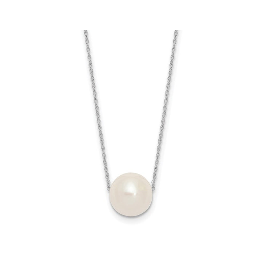 10-11mm White Freshwater Cultured Pearl Solitaire Necklace with 14K Gold Chain Image 1