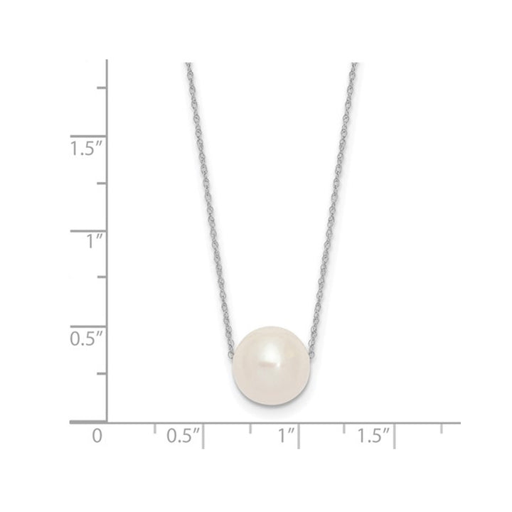 10-11mm White Freshwater Cultured Pearl Solitaire Necklace with 14K Gold Chain Image 2