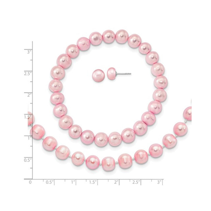 7-8mm Freshwater Cultured Pink Pearl Earrings Bracelet and Necklace Set in Sterling Silver Image 4